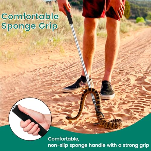 Snake Hook for Ball Python, 35"-65" Reptile Snake Hook Heavy Duty Long for Python Rattlesnakes Rattle Copperhead Removal with Sponge Grip and Stainless Steel Rubber Tip Hook - size: 35-60inch