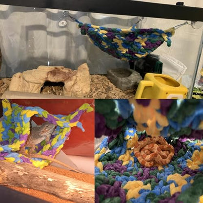 kathson Bearded Dragon Hammock Soft Double-Layered Reptile Hammocks Swing Hanging Bed with Suction Cups Hooks Tank Accessories Hammocks for Small Lizard Leopard Gecko Chameleon(Triangular) - color: Blue