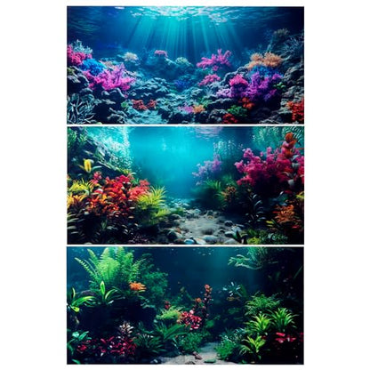 COMSUN 3 Pack Aquarium Background, 48x24 inches Polyester Aquarium Background, Cloth Fish Tank Background, Undersea Corals Sunshines & Rock Aquatic Plants - size: 48x24 Inch