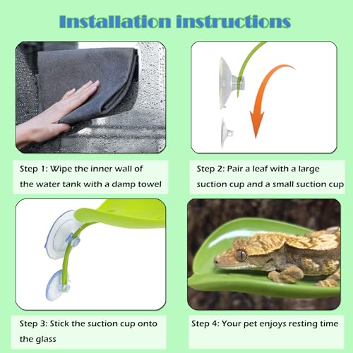 KABASI 3 Pack Plastic Leaf Platform for Reptile, Leaf-Shaped Reptile Basking Resting Spot Frog Habitat Decorations with 6pcs Suction Cups, Tree Frog Tank Accessories for African Dwarf Amphibian, Green