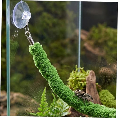 Reptile Climbing Rope Swing with Suction Cup Hook, Bendable and Flexible Artificial Vines for Terrarium Habitat Decor, Realistic Green Plush and Plastic Rope for Lizards and Snakes