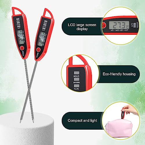 Copkim 6 Set Waterproof Food Thermometer for Water, Liquid, Candle and Cooking Digital Meat Thermometer with Long Probe Instant Read for Kitchen BBQ Grill Candy (Red) - color: Red