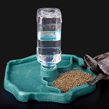 Automatic Reptile Feeder Reptile Food and Water Dish Bowl Bottle Tortoise Turtle Water Dispenser for Bearded Dragon Gecko Lizard (Blue) - color: Blue