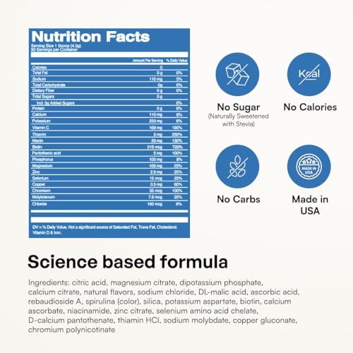 KEY NUTRIENTS Multivitamin Electrolytes Powder No Sugar - Sweet Blue Raspberry Electrolyte Powder - Endurance & Energy Supplement - Hydration Powder - No Calories - 90 Servings - Made in USA