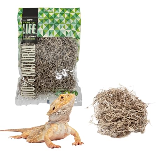 The Habitat Life - Natural Spanish Moss - for Reptiles, Amphibians & Invertebrates Terrariums - Humidity Control - Breathable Bedding - Dye-Free & Safe - Small - 1 Pack - size: Small, style: Spanish Moss