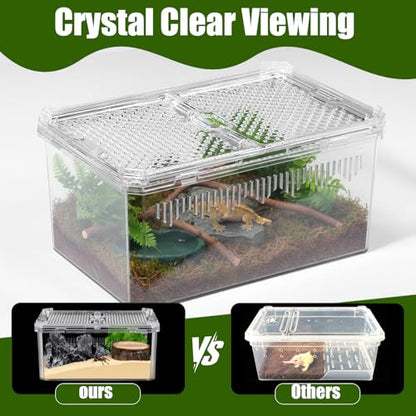 2 Pack Reptile Terrarium Tank, High-Transparency PET Enclosure with Magnetic Door - No Assembly Breathable Habitat for Tarantula, Spider, Hermit Crab, Cricket, Gecko (7.5"x5"x3.7")