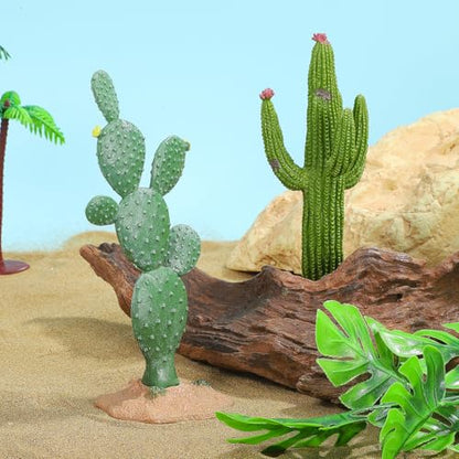 ULTNICE Fake Cactus Statues, 2pcs Realistic Artificial Cactus Figurine for Reptile Aquarium, Simulated Succulent Plant, Indoor Living Decor, Office Desk Decoration, 5.5 Inch Pots