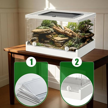 Folding Reptile Terrarium 17" × 12" × 10" – Portable Clear Habitat Tank with Front Opening Door & Ventilation, Easy Assembly for Geckos, Lizards, Snakes, Turtles, Spiders & Amphibians - size: 17" x 12" x 10"
