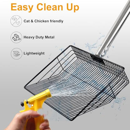 Leimaq Chicken Poop Scooper, Large Metal Chicken Coop Scoop for Stand with Adjustable Stainless Steel Long Handle, Litter Sifting Shovel for Chicken Coop and Pet Waste Cleaning