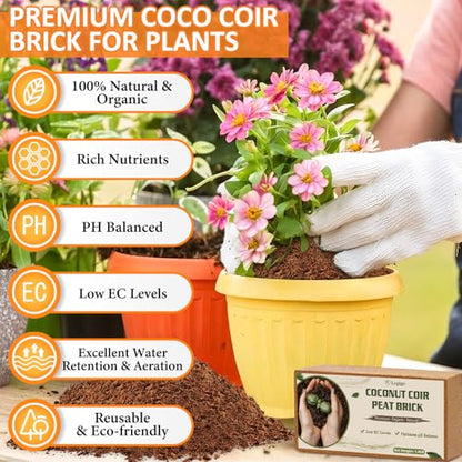 Legigo 4 Pack Premium Coco Coir Brick for Plants- 100% Organic Compressed Coconut Coir Bricks Starting Mix, Coco Coir Fiber Coconut Husk for Planting, Gardening, Potting Soil Substrate, Herbs - color: Pack of 4