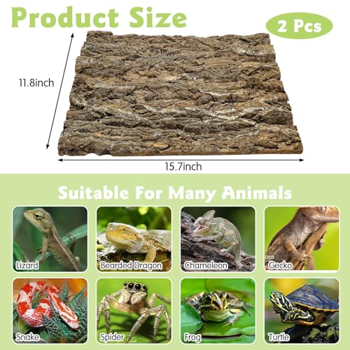 kathson 2PCS 15.7"L x 11.8"W Cork Tile Background Bark Reptile Tank Background Terrarium Backdrop Wall Decor Natural Reptile Climbing Mat for Spider Gecko Lizard Chameleon Bearded Dragon Turtle Snake