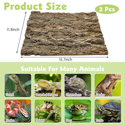 kathson 2PCS 15.7"L x 11.8"W Cork Tile Background Bark Reptile Tank Background Terrarium Backdrop Wall Decor Natural Reptile Climbing Mat for Spider Gecko Lizard Chameleon Bearded Dragon Turtle Snake