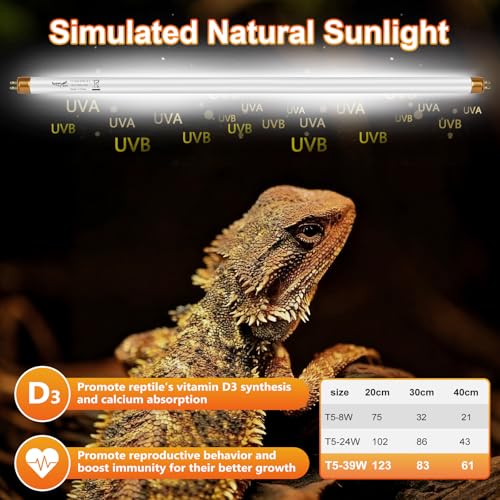 UVB Light for Reptiles Bearded Dragon, 3 Pack T5 UVB Reptile Light UVB Bulb 10.0 39W UVA UVB Reptile Light Bulb Terrarium Light Lamp Tube for Turtle Chameleon Leopard Gecko Snake Tank, 34 Inch - size: T5-34 Inch(3 Pack)