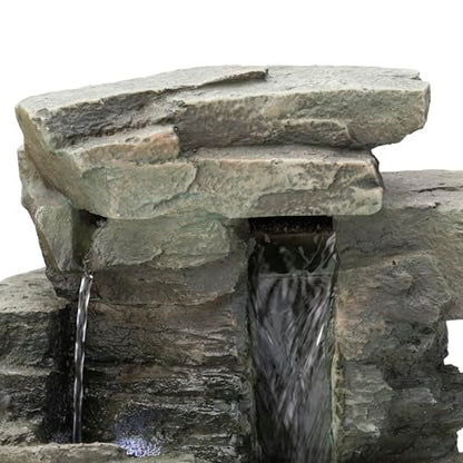 Alpine Corporation 13" Tall Indoor Tabletop Water Fountain, 4 Tier Cascading Water Feature with LED Lights for Home, Office, Living Room, or Zen Decor, Gray - style: Stacked Stone w/ LED