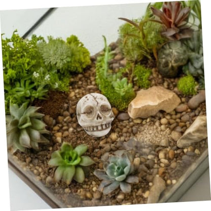 Luxshiny 20pcs Resin Mini Skull Figurines Halloween Lawn Decorations for Garden, Aquarium, Terrarium, Outdoor Yard Decor Smiling Skeleton Heads