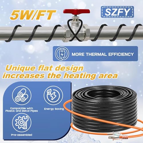 3FT~200FT Heat Tape for Water Pipes, -40°F Deicing Cable,Pipe Heat Cables for Roof,Gutter，Farm，Freeze Protetion Heating Wires, Heated Water Hose,Plumbing Fixtures,120V 5W/FT (9FT) - size: 9FT