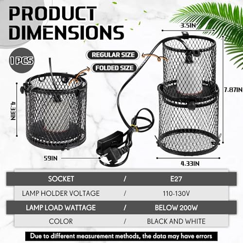 VIHOSE Retractable Reptile Heat Lamp Holder, Ceramic Heat Emitter Lamp-Cage with Adjustable Anti-Scald Mesh Cage Heating Lamp Stand for Pet Amphibian Snake Lizard Frog Chick, Without Bulb(White) - color: White