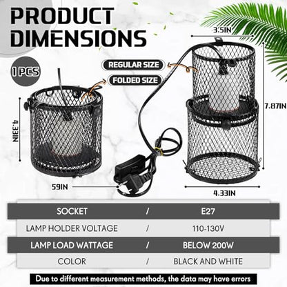 VIHOSE Retractable Reptile Heat Lamp Holder, Ceramic Heat Emitter Lamp-Cage with Adjustable Anti-Scald Mesh Cage Heating Lamp Stand for Pet Amphibian Snake Lizard Frog Chick, Without Bulb(White) - color: White