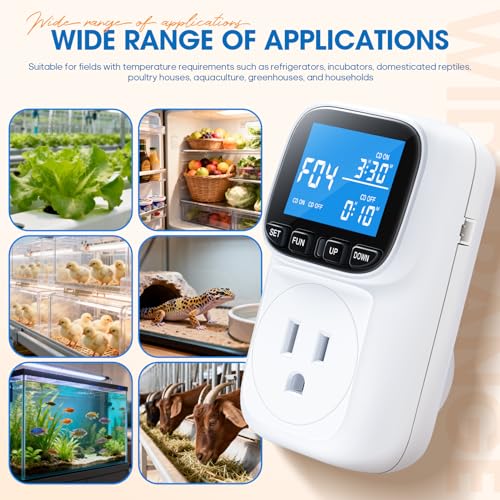 Plug in Thermostat Temperature Controlled, Heavy Duty 15A/1800W Thermostat Outlet Plug with LCD Display,-40°F~210°F Range & 0.1°F Accuracy for Aquarium Greenhouse Incubator