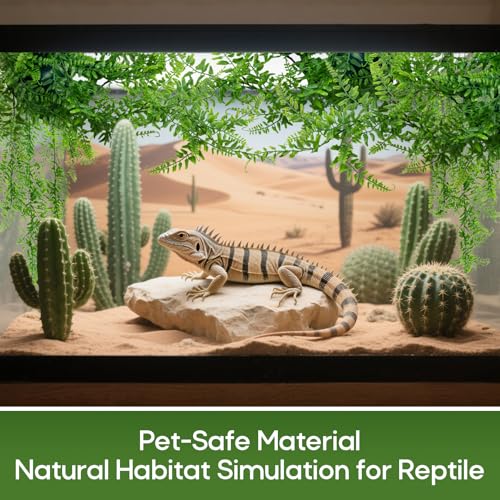RAINFLOW 2PCS Reptile Plants for Terrarium - Fake Hanging Terrarium Plants, Artificial Boston Fern for Bearded Dragon Snake Geckos Hermit Crab Lizard Chameleon Turtle Reptile Decor(L30 xW5.1) - size: 30"x5.1"