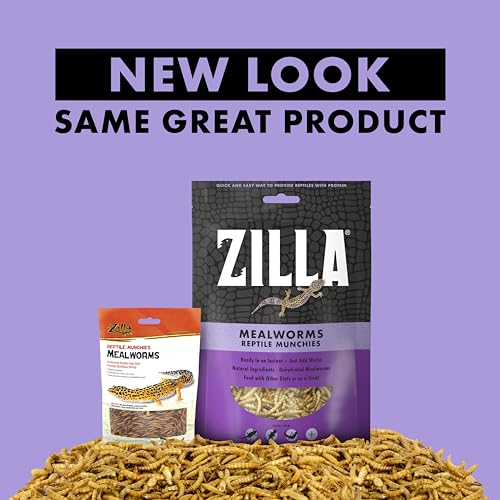Zilla Reptile Munchies, Mealworms, All-Natural, Dehydrated Mealworms, Ideal for Bearded Dragons, Leopard Geckos, Chameleons and other lizards, Resealable Bag