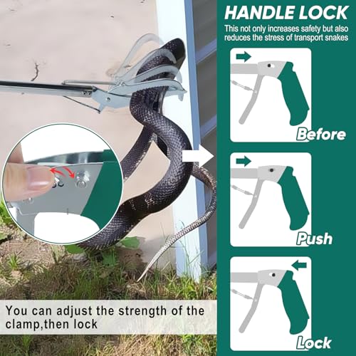Snake Grabber Tool with Lock, 47" Professional Snake Tongs Stick Heavy Duty Reptile Snake Catcher Grabber Stainless Steel Snake Pole Wide Jaw Handling Tool with a Protective Structures for Snakes