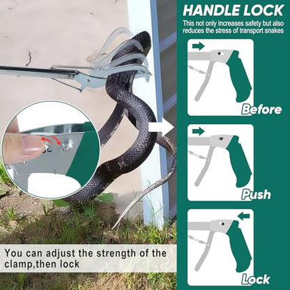 Snake Grabber Tool with Lock, 47" Professional Snake Tongs Stick Heavy Duty Reptile Snake Catcher Grabber Stainless Steel Snake Pole Wide Jaw Handling Tool with a Protective Structures for Snakes