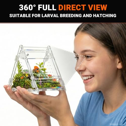 Triangular Jumping Spider Enclosure, Acrylic Terrarium with Magnetic Doors, 0.8mm Micro-Ventilation& Escape-Proof Design for Tarantulas, Lizards, Small Pets, 3.5”x3.5”x3.5” - size: 1pack, 3.5”x3.5”x3.5”