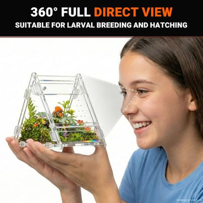 Triangular Jumping Spider Enclosure, Acrylic Terrarium with Magnetic Doors, 0.8mm Micro-Ventilation& Escape-Proof Design for Tarantulas, Lizards, Small Pets, 3.5”x3.5”x3.5” - size: 1pack, 3.5”x3.5”x3.5”