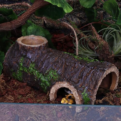 AIICIOO Reptile Gecko Hide Cave Natural Looking Basking Platform Terrarium Decor Resin Hollow Hide Cave for Lizard Leopard Gecko Bearded Dragon Tank Accessories Large