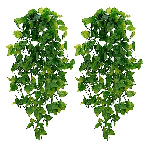 BLEUM CADE Fake Hanging Plants, 2pcs Artificial Pothos Vines Greenery for Wall Home Living Room Office Indoor Outdoor Decor (No Baskets) - color: Pothos Ivy Vines, size: 2pcs