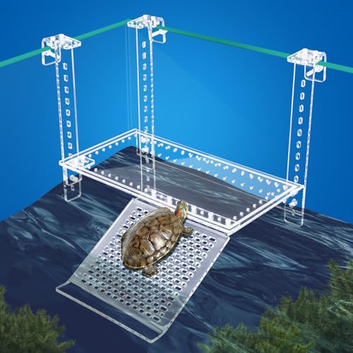 Turtle Docks Large Adjustable Turtle Basking Platform for Aquatic Turtles, Design for Tanks 0.3"-2" Thick, Stable Construction,Slip-Resistant Ramp,Adjustable Ramp Direction (13'' x 6.9'') - size: 13'' x 6.9''