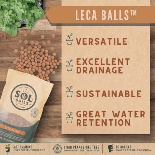 Sol Soils LECA Balls - Lightweight Natural Hydroponic Clay Pebbles for Plants, Improves Drainage, 10 Qt