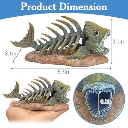 kathson Fish Tank Decorations Resin Piranha Skeleton Aquarium Decor Reptile Tank Accessories Ornament Fish Bone Hideout for Shrimp Lizards Geckos Spiders - style: Piranha Skeleton