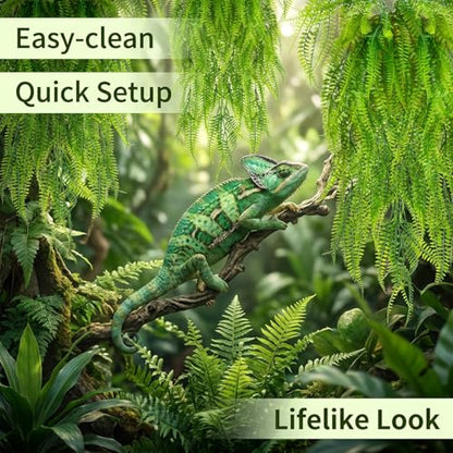 RAINFLOW 3PCS Artificial Terrarium Plants - Lifelike Reptile Habitat Vines, Fake Hanging Plants with Bendable Vine, Reptile Tank Accessories for Bearded Dragon, Chameleon, Lizard Snake Cage Decor