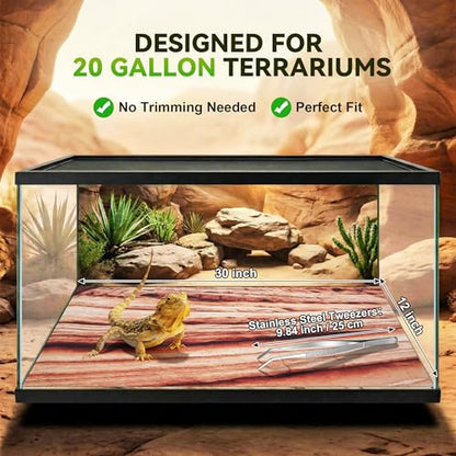 Saillong Reptile Carpet 2Pcs 20 Gallon, 36*12in Reptile Mat for Bearded Dragon Tank Accessories, Terrarium Liner Bedding Mat for Lizard, Gecko, Snake, Chameleons, Tortoise with Tweezers Feeding Tong - size: 30 x 12 Inch