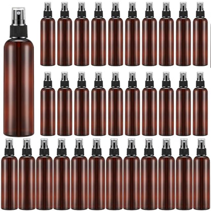 Eccliy 32 Pcs 8 oz Spray Bottles Fine Mist Cleaning Bottles Clear Empty Plastic Travel Sprayer Refillable Sprayer with Cap for Cleaning Solutions Oils Travel Perfumes(Amber,Clear) - color: Amber, style: Clear
