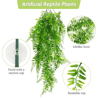 Hamiledyi 7 Pcs Reptile Plants Bendable Climbing Vines Terrarium Hanging Artificial Leaves, Bearded Dragon Tank Accessories, Habitat Decor for Snake Leopard Gecko Lizard Chameleon - size: 7 PCS - Style 6