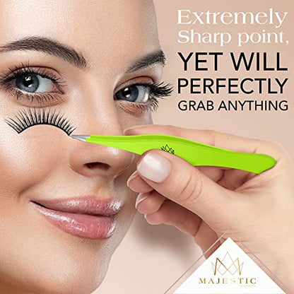 Majestic Bombay Fine Point Tweezers for Women and Men – Splinter Ticks, Facial, Brow and Ingrown Hair Removal–Sharp, Needle Nose, Surgical Tweezers Precision Pluckers best tweezers for chin hair - color: Green