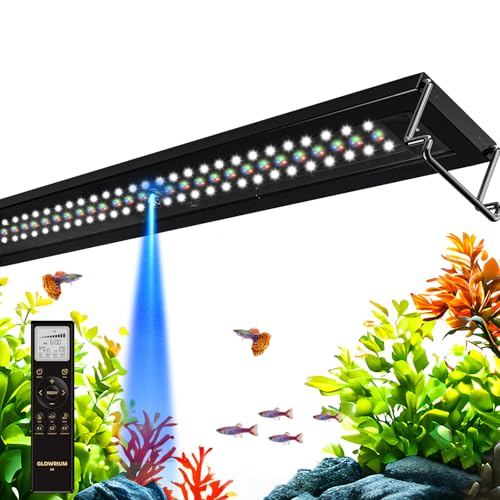 GLOWRIUM LED Aquarium Light with Remote, Full Spectrum Fish Tank Light with Auto Timer, IP67 Waterproof Freshwater Planted Tank Light, Dimmable RGB+W+Moon LEDs with High Performance (12-17inch) - size: 12-17inch