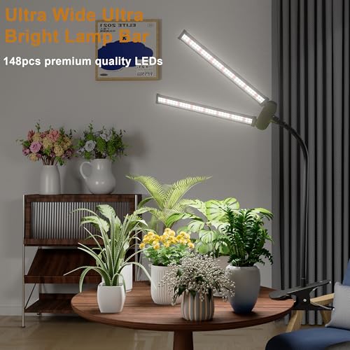 LED Grow Light,Super Bright 6000K White Full Spectrum Clip Plant Growing Lamp with Rotatable Dual Head for Indoor Desk Plants,Dimmable & Timer 4/8/12H,High Power Output for Faster Growth,1-Head - size: 1 Tube