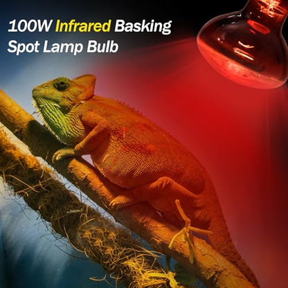 100W Daylight Basking Light Bulb & Infrared Heat Lamp Bulb for Amphibians Reptiles Bearded Dragon, Turtle, Lizard, Snakes, Geckos, ... - color: Infrared+uva Bulbs (2pcs), size: 100W