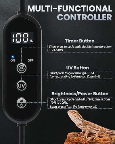 REPTITRIP 9.8 Inch Reptile LED UVB Light, Ferguson Zone 1-4 Selectable, Auto Cycle Timer, Independent Brightness Adjustment, 9W 6000K Energy-Saving Reptile Lamp (Not a Heat Lamp)