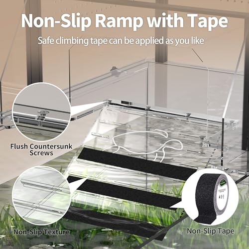 Upgraded Turtle Basking Platform for Aquatic Turtles with Temp & Humidity Gauge, Clear Acrylic Turtle Dock, Flip-Open Lid, Non-Slip Ramp & Escape-Proof, Fits 17–19" Aquariums - size: Fit 17-19 Inchs Wide