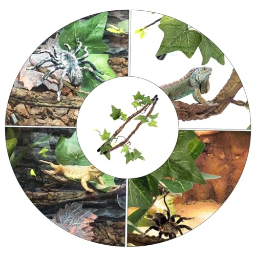 Toyvian 2Pcs Reptile Jungle Vines Bend Branches with Leaves Terrarium Decoration for Leopard Gecko Iguana Dragon Climbing Pet Supplies with Strong Suction Cups