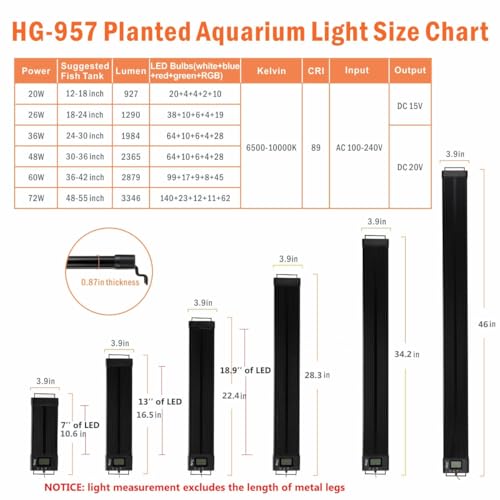 hygger Auto On Off LED Aquarium Light 30-36 Inches Dimmable 7 Colors Full Spectrum Fish Tank Light Fixture for Freshwater Planted Tank Build in Timer Daylight Moonlight & DIY Modes - size: 30"-36"