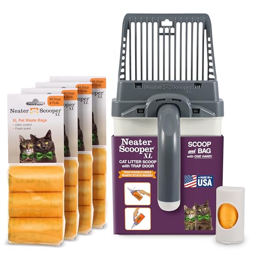 Neater Pet Brands Neater Scooper XL Cat Litter Scoop, 195 Refill Bags – Extra-Large Capacity Mess-Free Cat Litter Scooper with Bag for Large & Multiple Cats, Spill-Proof Litter Box Scooper with Holder - color: Gray, size: XL - 195 Bags