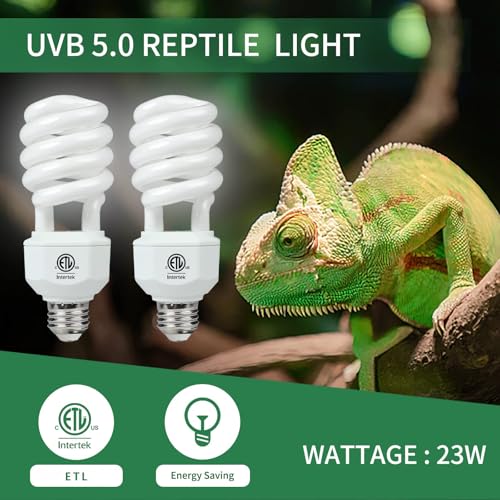 LUCKY HERP 2 Pack UVA UVB Reptile Light, 23W 5.0 UVB Bulb for Tropical and Sub Tropical Reptiles, Compact Fluorescent Terrarium Lamp, Reptile UVB Bulb for Chameleons, Lizard, Turtle - size: 23&5.0
