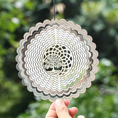 PESTEZE USA Premium Tree of Life Wind Spinner – 6x9’’ Stainless Steel Reflective 3D Hanging Outdoor Spinner for Bird Deterrent, Garden & Yard Metal Ornament | Durable, Decorative & Humane Pest Control