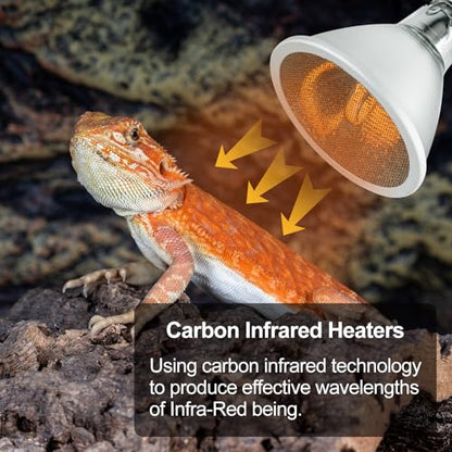 REPTI ZOO Reptile Basking Heat Lamp Bulb, 100W Splashproof Energy Saving Deep Heater Non-Luminous Carbon Infrared Heat Bulb for Reptile Amphibians - style: 100W